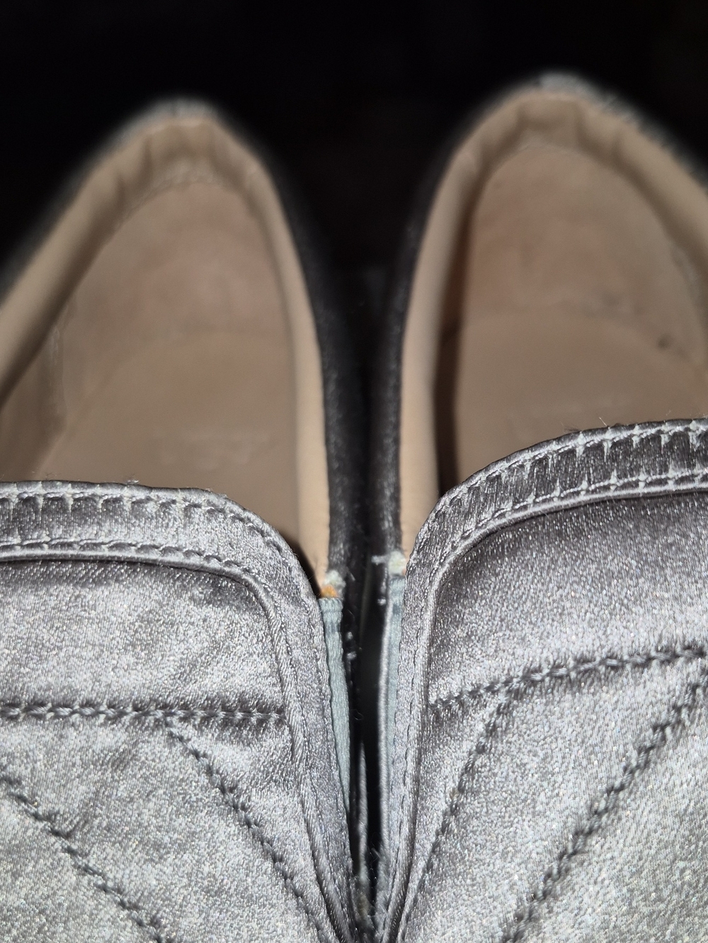 UGG "Soleda": Satin quilted slip-on sneakers. , Silver Grey color.EC(#1856S) - Picture 9 of 16